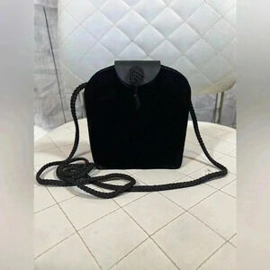 Vintage Black Velvet Magnetic Snap Crossbody Bag